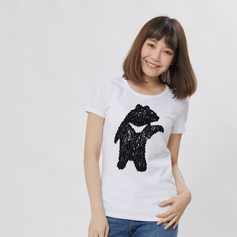Formosa bear peach cotton T-shirt Women - เสื้อยืดผู้หญิง - ผ้าฝ้าย/ผ้าลินิน ขาว