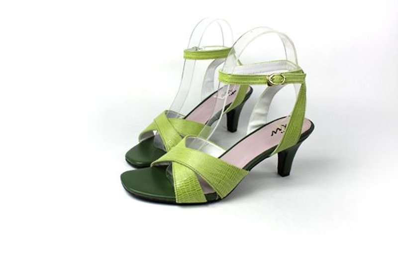 Green cross ankle sandals - Sandals - Genuine Leather Green