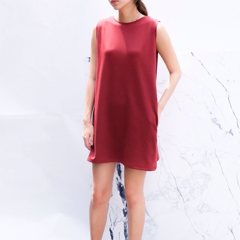 Shift Dress - Red Wine - 洋裝/連身裙 - 其他材質 紅色