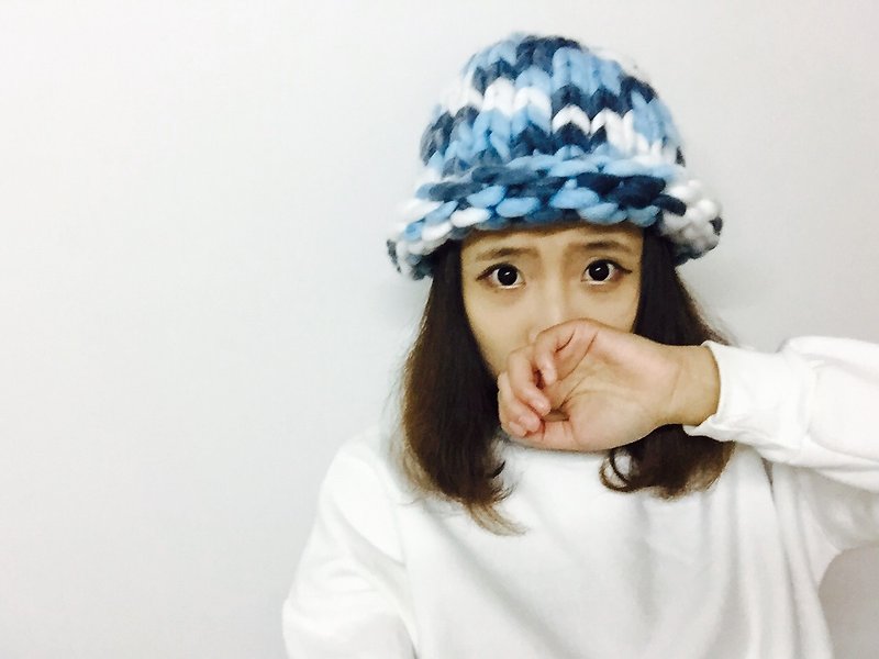 MINIxROSE rough warm hand-woven wool cap - waves color - หมวก - วัสดุอื่นๆ สีน้ำเงิน