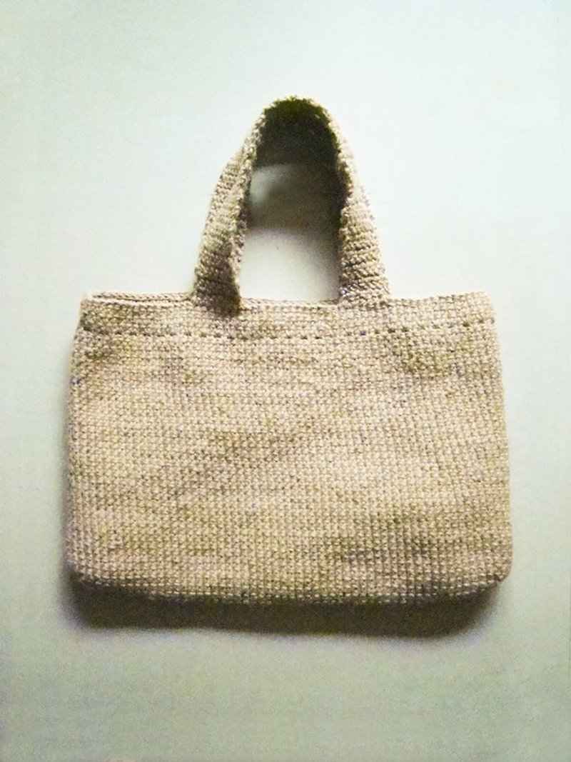 His aging mother to go grocery shopping bag large Linen rope by hand / primary color Linen rope woven / - กระเป๋าถือ - วัสดุอื่นๆ สีกากี