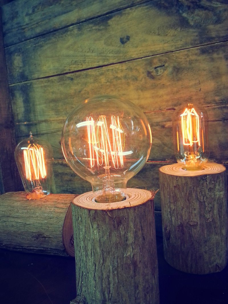 Edison-industry  復古  工業風  LOFT    原木松木代樹皮燈座含燈泡-愛迪生工業 設計款7-7 - 燈具/燈飾 - 木頭 咖啡色