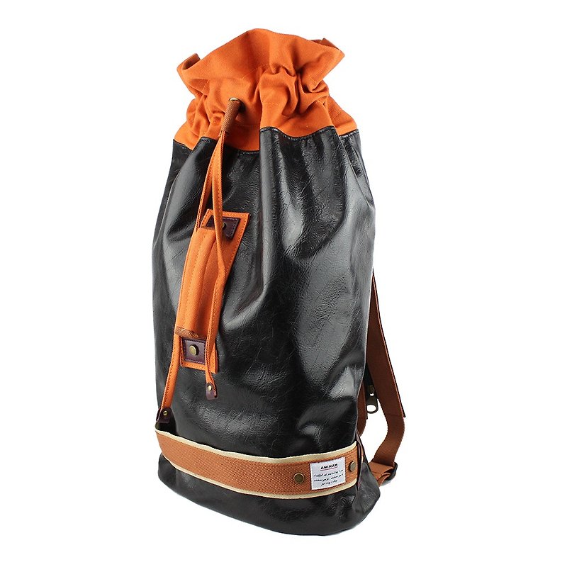 AMINAH-Cold cool black leather personality boxing bag (large) [am-0222] - Drawstring Bags - Faux Leather Brown
