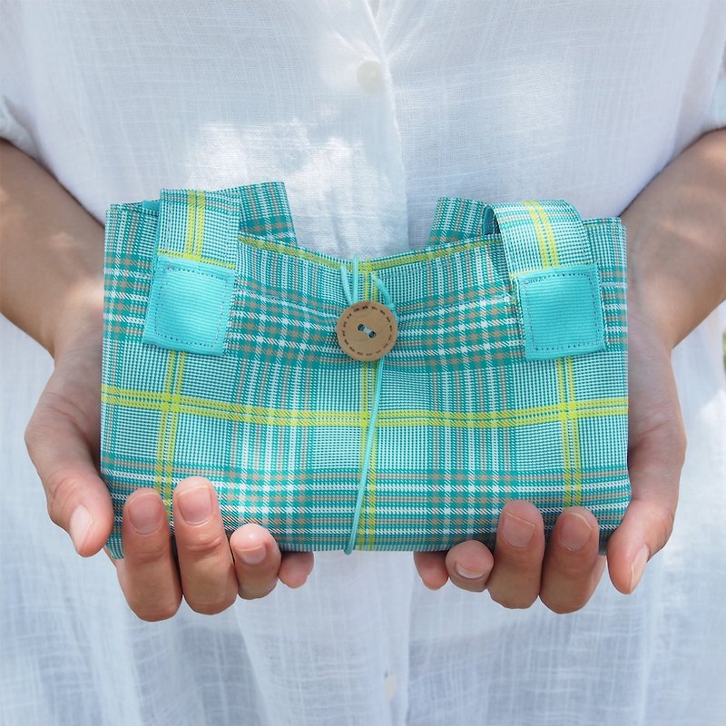 LessBAG 少一點 購物袋  環保 防水 折疊 黃線藍格 - 側背包/斜背包 - 防水材質 藍色