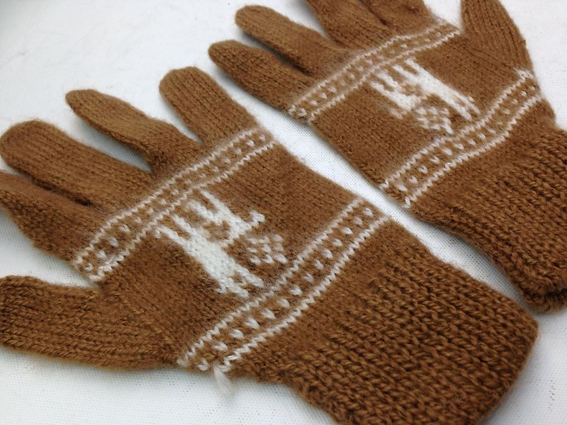 Alpaca wool gloves pattern - coffee - Gloves & Mittens - Other Materials Brown