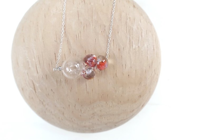 簡約純銀透明玻璃珠/ 日系 花火項鏈（碎紅） - 項鍊 - 其他材質 紅色
