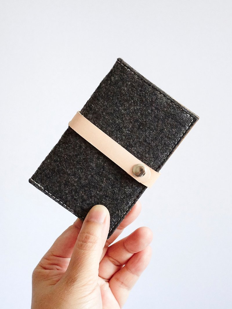 Handmade Wool Felt With Kraft Card Holder - Business card case - Wallets - Paper Gray