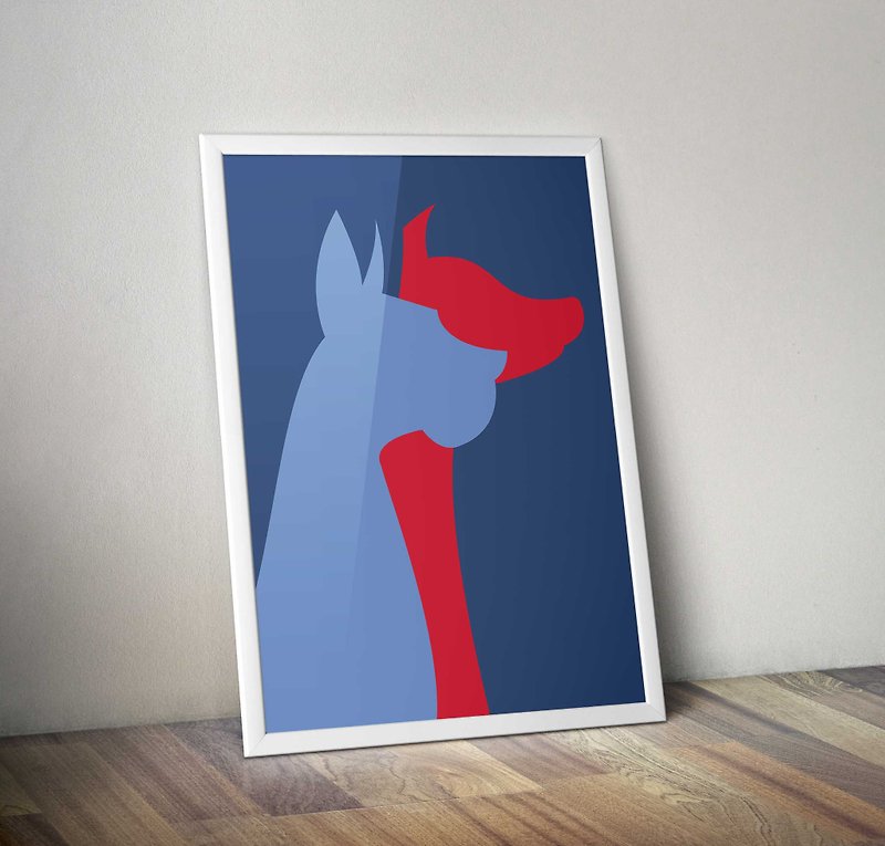 二匹の犬 #1 - ポスター・絵 - 紙 ブルー