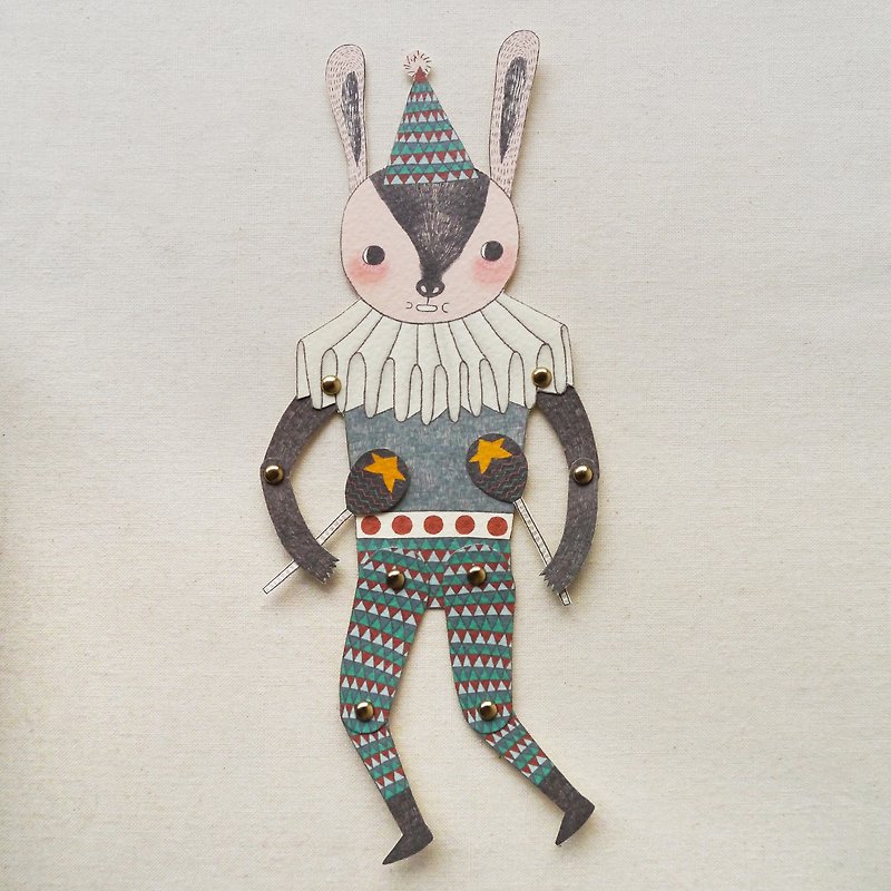 Mr. Rabbit | Articulated Paper Doll Set with 8 Mini Gold Brads - Stuffed Dolls & Figurines - Paper Gray
