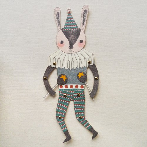 Mr. Rabbit | Articulated Paper Doll Set with 8 Mini Gold Brads