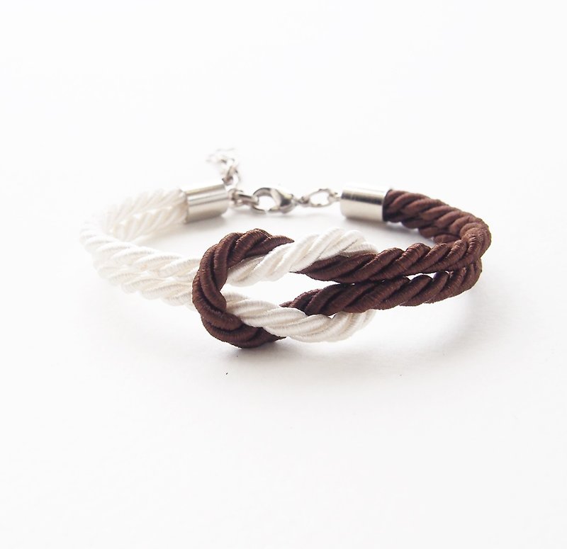 White and Chocolate rope knot bracelet - Bracelets - Other Materials Brown