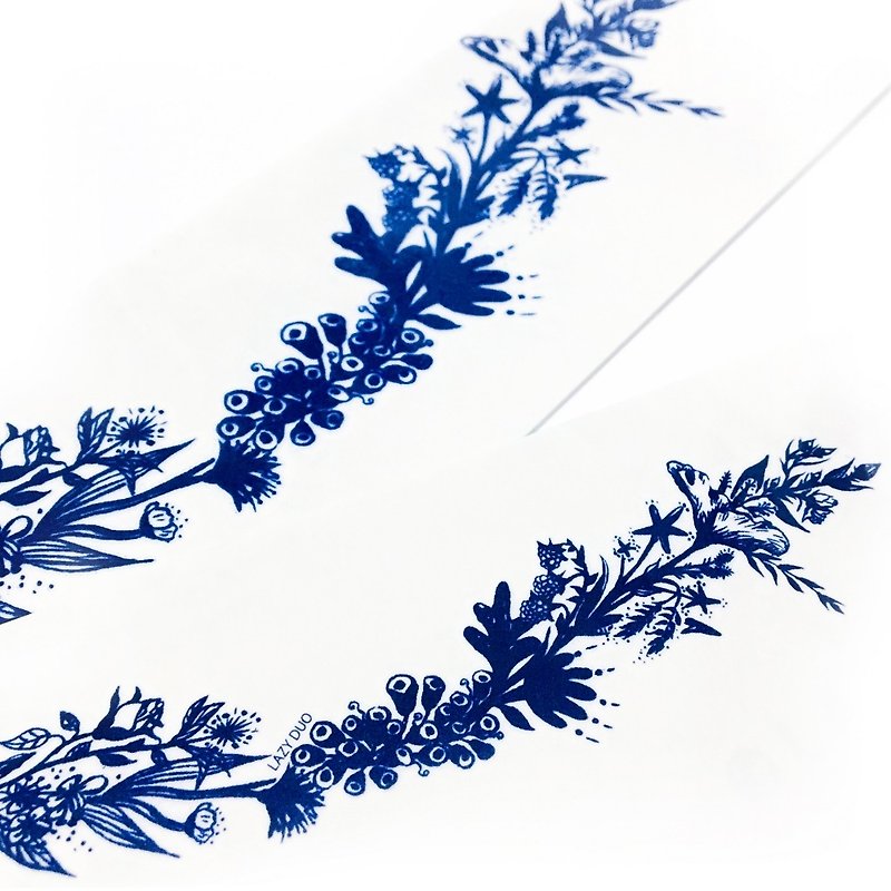 花草植物剌青紋身貼紙型格獨特唯美浪漫深藍可愛約會夏日沙灘派對 - 紋身貼紙/刺青貼紙 - 紙 藍色