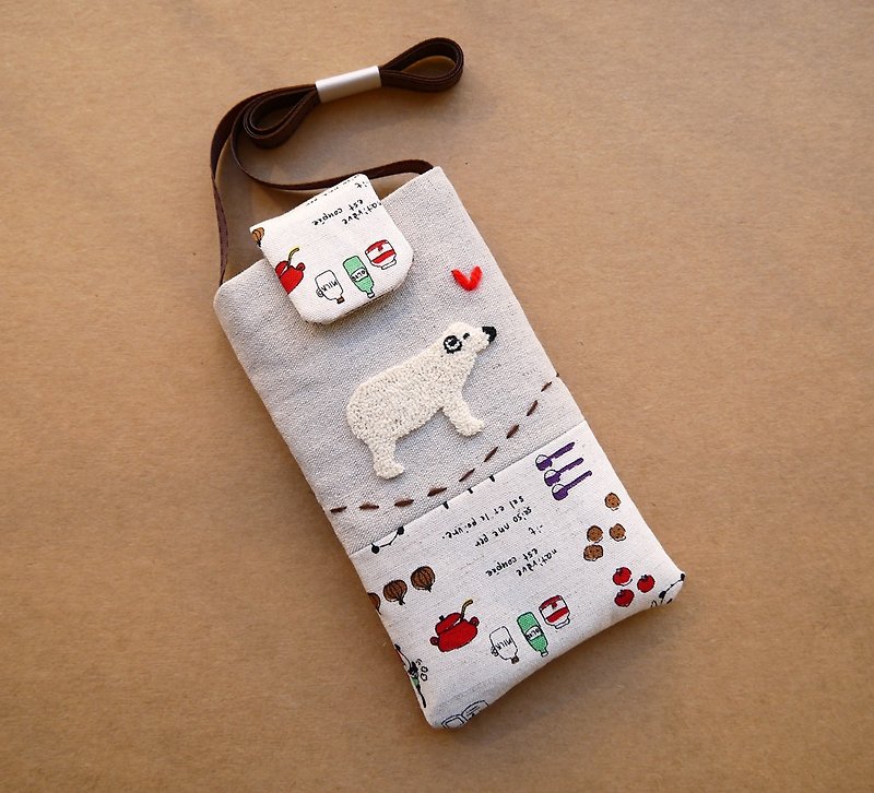 Polar bear embroidered cell phone pocket (L) - อื่นๆ - วัสดุอื่นๆ 