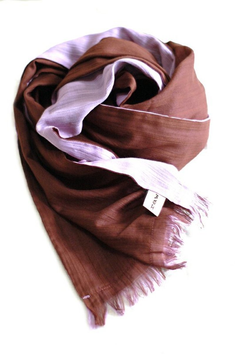 純棉雙色圍巾-淡紫＋咖啡 - ผ้าพันคอ - ผ้าฝ้าย/ผ้าลินิน สีม่วง