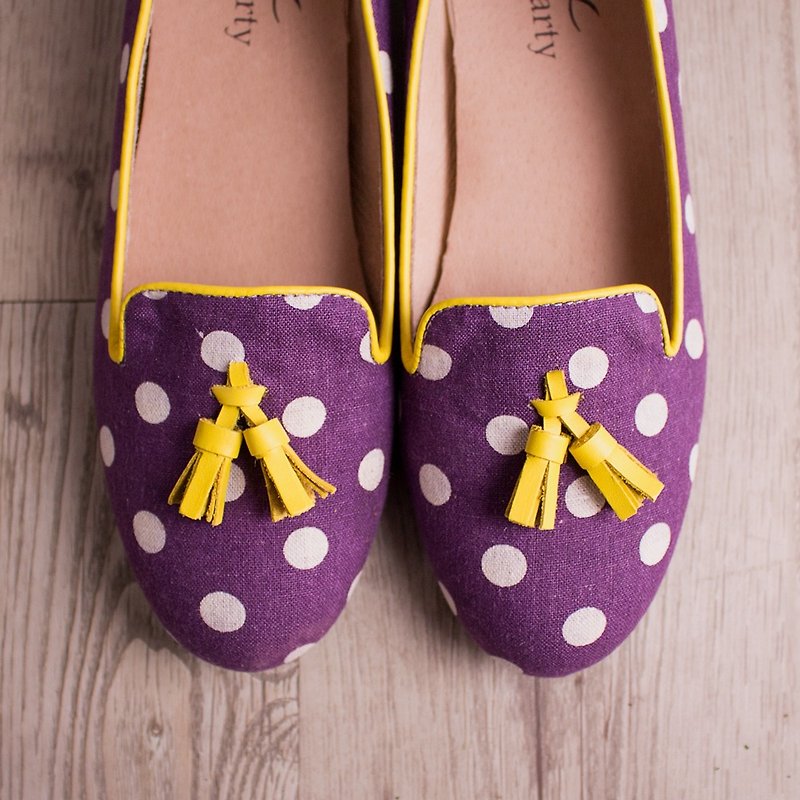 Spot No. 23.5] Japanese fruit and grapes dot shoes / handmade custom / Japan fabric - Women's Casual Shoes - Other Materials 