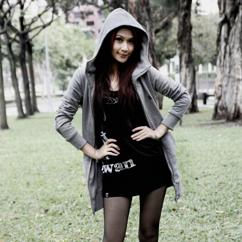 SS聯名系列_蜂蜜甜心灰色高領雙層雙拉頭連帽外套_女版 - 中性衛衣/T 恤 - 棉．麻 灰色