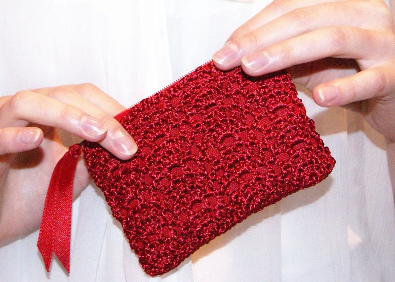 Scarlet Red Coin Purse - Small Crochet Purse - Credit Card Holder - Stocking Stuffer - Small Gadget Case - Crochet Coin Purse - Change Pouch - Coin Purses - Other Materials Red