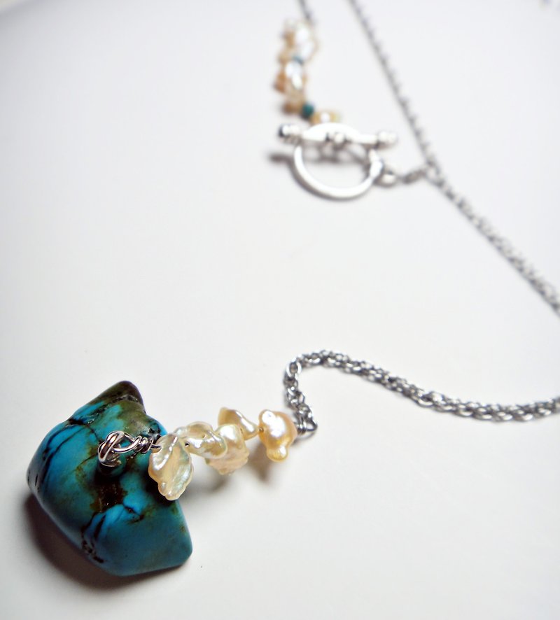 ◎ [paragraph] necklace turquoise * unique pearl necklace stainless steel Y word - สร้อยคอ - โลหะ 