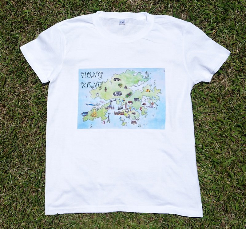 T恤 – 香港地圖 - 帽T/大學T - 棉．麻 白色