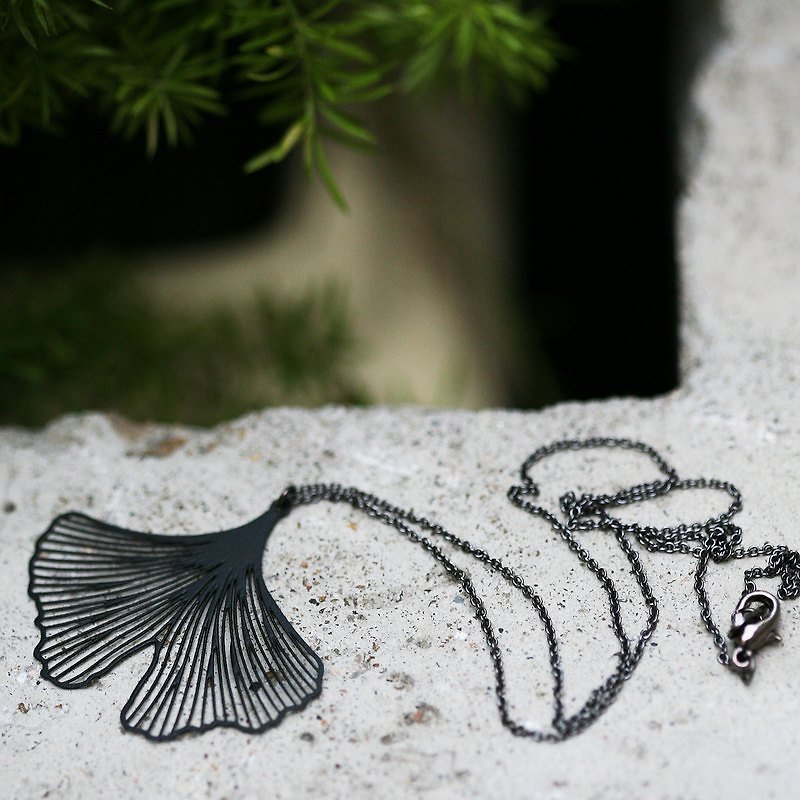 Ginkgo black necklace Black Ginkgo Pendant (S) - Necklaces - Other Metals 