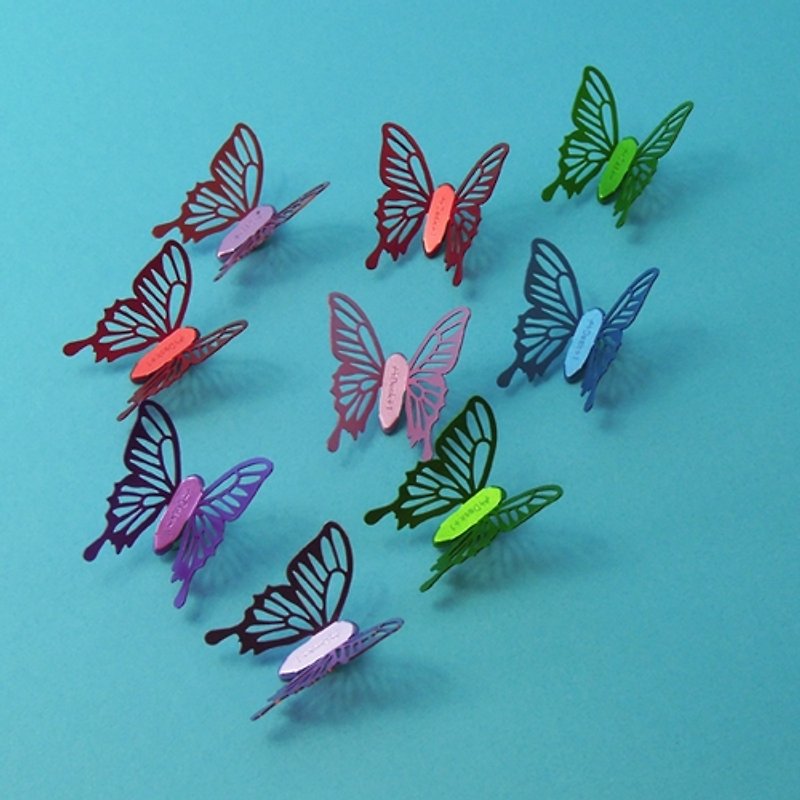 Desk + 1 │ cold crushed butterfly magnet group (9 Pack) - สติกเกอร์ - โลหะ หลากหลายสี