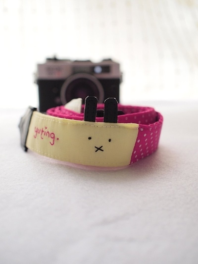hairmo. Black X Mouth Rabbit Double-Hanging Camera Strap Leather Quick Release Group-17 Peach Dot (Small Hole) - กล้อง - วัสดุอื่นๆ สึชมพู