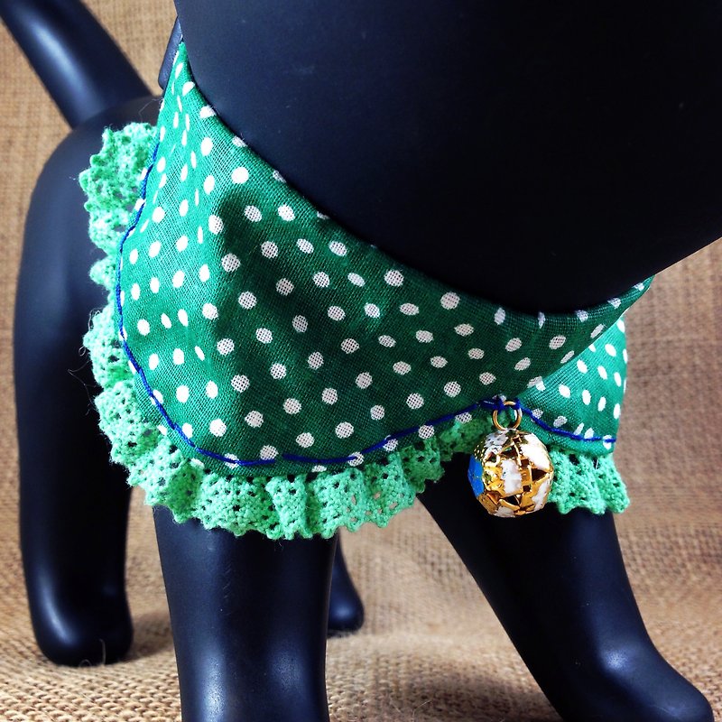 緑と白の水玉ネクタイペットの首輪犬猫用Sサイズ - 洋服・帽子 - その他の素材 多色