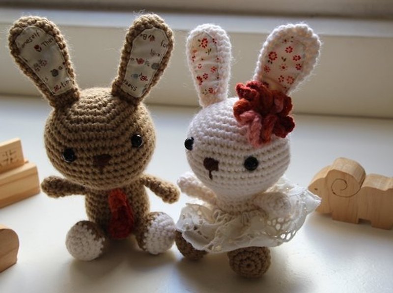 [布。綿糸]カップルの人形、ウサギのカップルの人形、結婚祝い、結婚式小さな物体（1ペア） - 人形・フィギュア - その他の素材 ホワイト