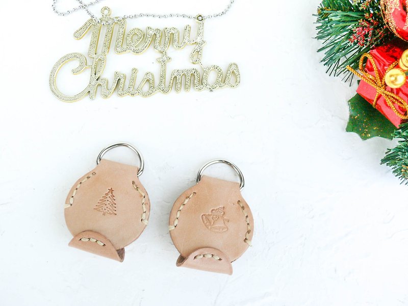 聖誕節植鞣革全真皮藏寶鑰匙圈吊飾　交換禮物 - Keychains - Genuine Leather Orange