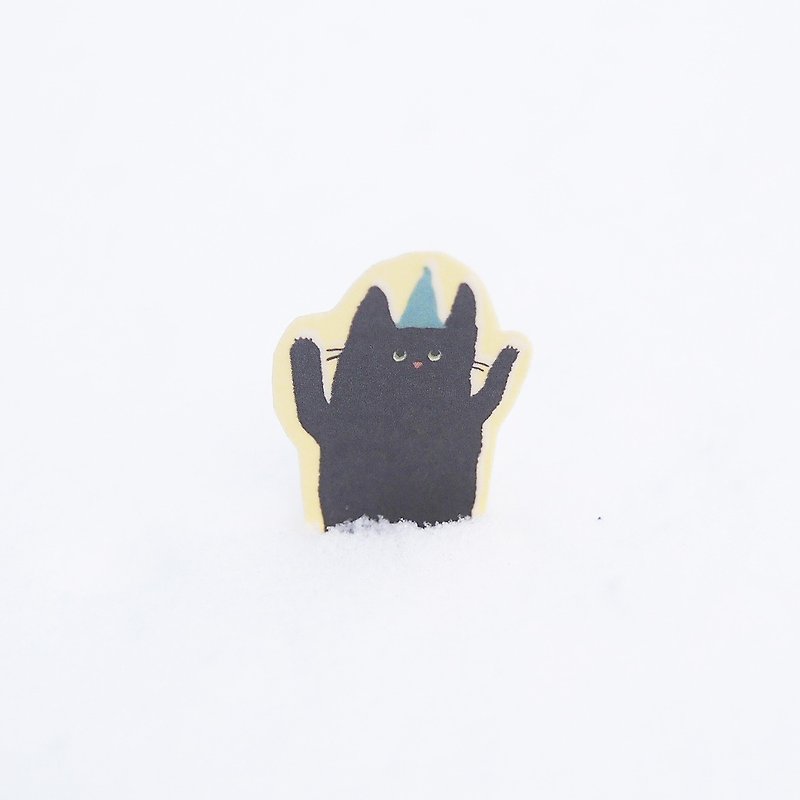 Cat Attention-Transparent Waterproof Sticker - สติกเกอร์ - วัสดุกันนำ้ สีดำ