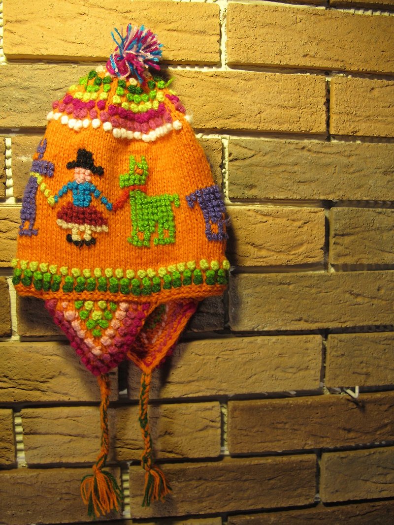 Alpaca walk colorful three-dimensional knitted wool hat-orange - หมวก - วัสดุอื่นๆ สีส้ม