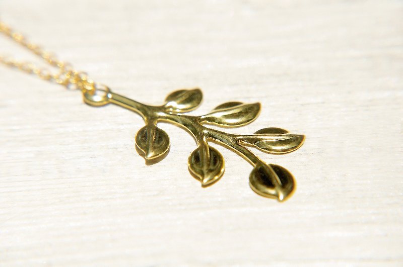 โลหะ สร้อยคอ สีทอง - / Plant lines / Bronze French short-long chain necklace - Forest blade