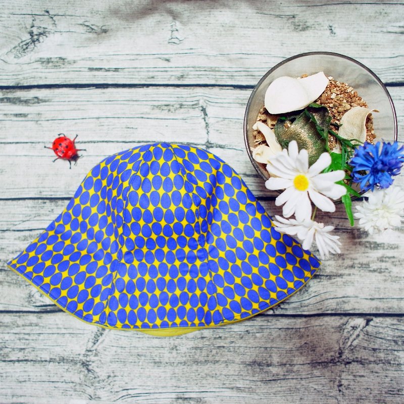 A MERRY HEART ♥ blue dot wave flowers cap - หมวก - วัสดุอื่นๆ สีน้ำเงิน