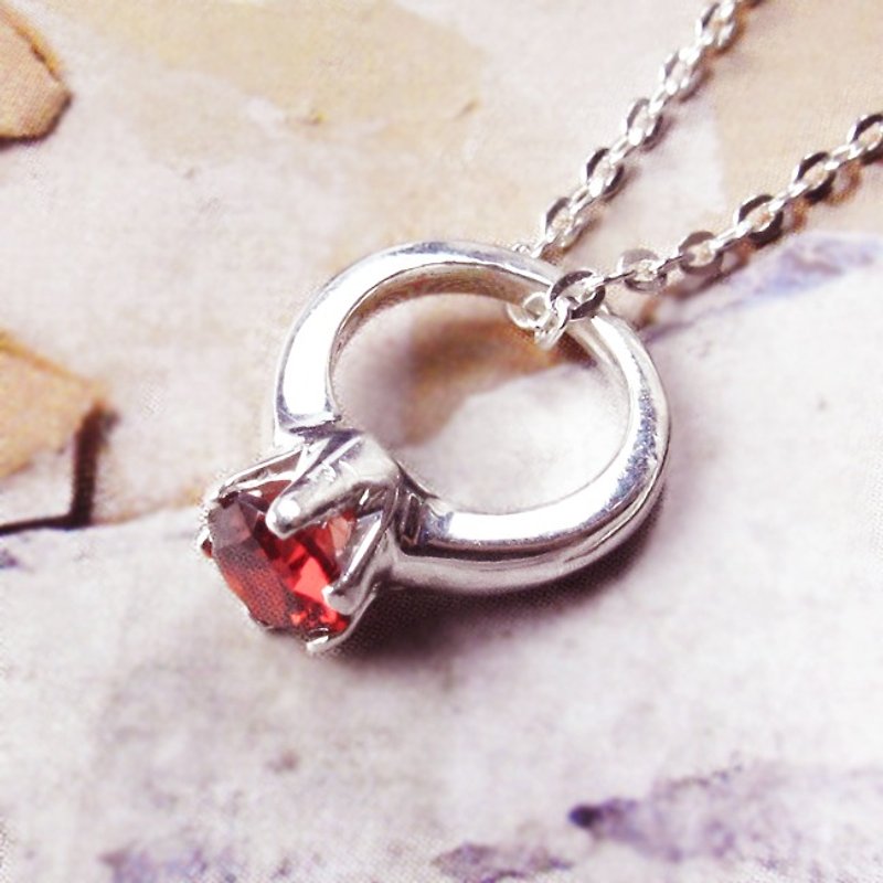 Birthstone Necklace Wisdom Emblem ‧ January Birthstone Silver Necklace - 64DESIGN - Necklaces - Sterling Silver Red