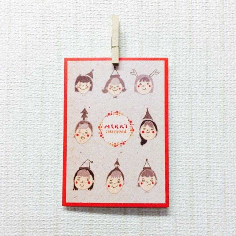 聖誕頭飾選拔-復古紅 /Magai's postcard - 卡片/明信片 - 紙 紅色