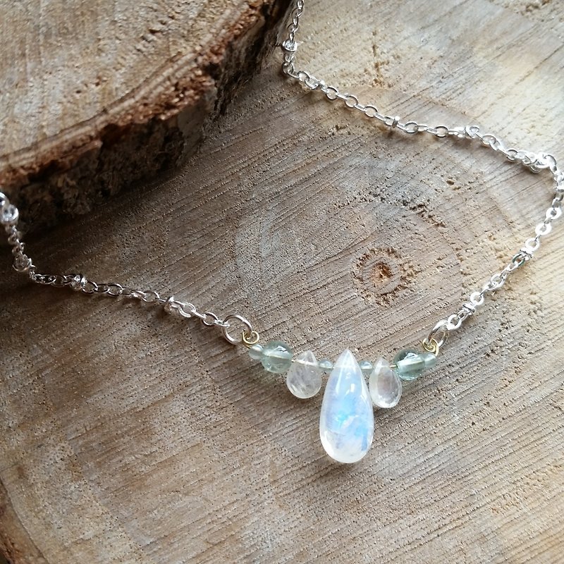 stone no-04 -17MM Moonstone 925 silver necklace very rare large-size high-quality blue light moonlight stone / moon stone necklace c section (one thing one 04) - Necklaces - Gemstone Blue
