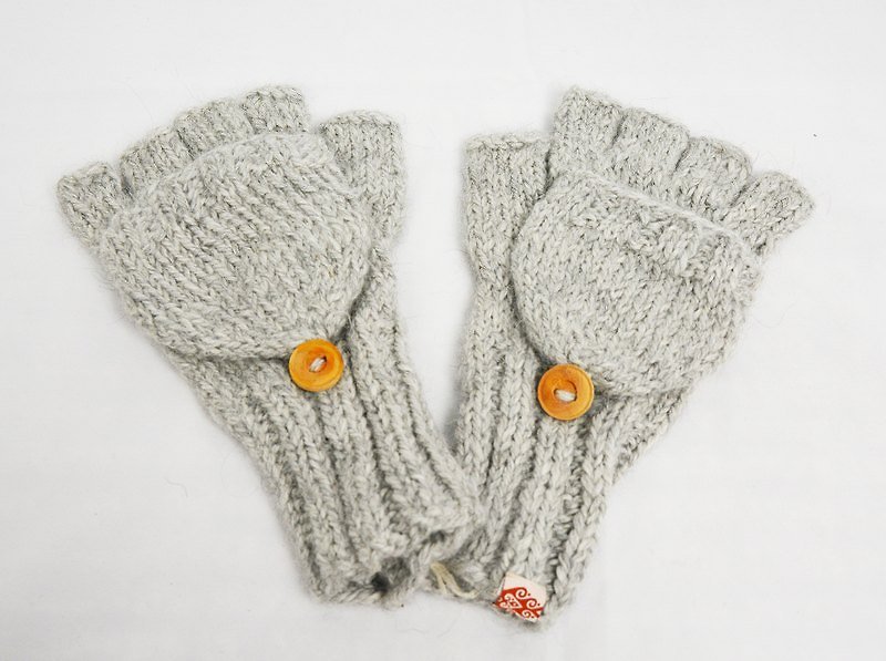 Dual glove hand-woven alpaca gray _ _ fair trade - ถุงมือ - วัสดุอื่นๆ สีเทา