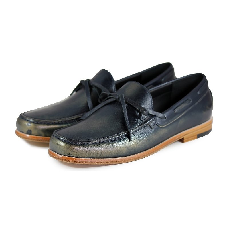 Loafers shoes Toadflax M1122 Metalbrush Navy - Men's Oxford Shoes - Genuine Leather Multicolor