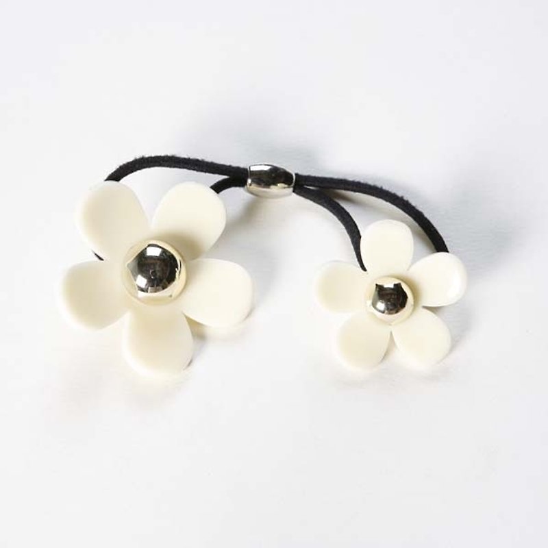 Gold Bead Acrylic Double Flower, Hair Tress, Hair Tie-White - Hair Accessories - Acrylic White