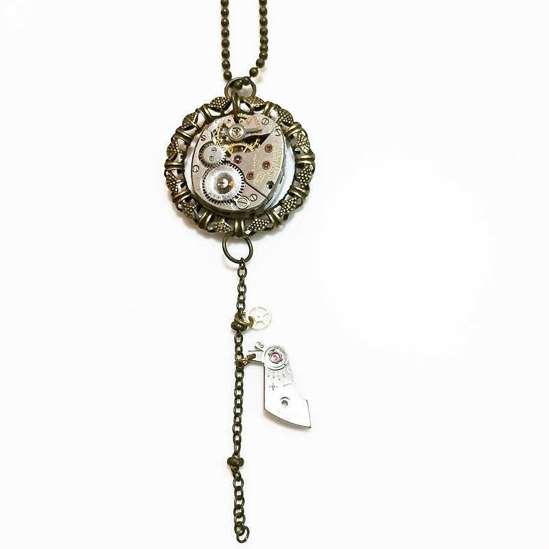 1960 Steampunk style pendant gear necklace Elgin - สร้อยคอ - โลหะ สีเทา