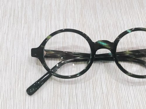 elements-eyewear 綠色斜紋圓框眼鏡 梨型鏡框 日本手造
