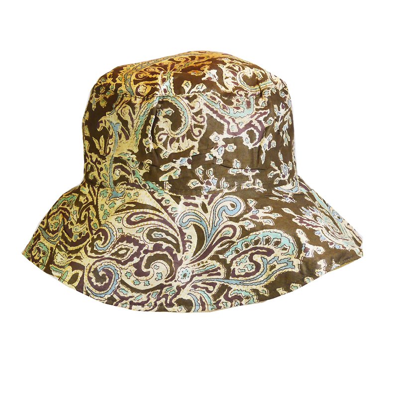 Boho Chic Style 漁夫帽-五顏六色的花卉 - 帽子 - 棉．麻 咖啡色