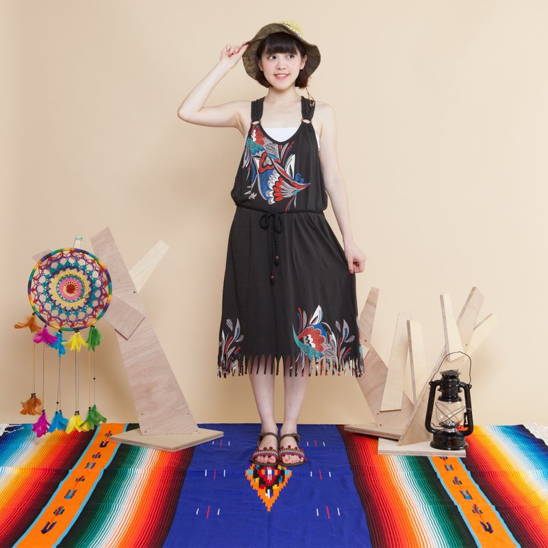 ♚saibaba ethnique // fringed vest dress tying ♚ - ชุดเดรส - ผ้าฝ้าย/ผ้าลินิน หลากหลายสี