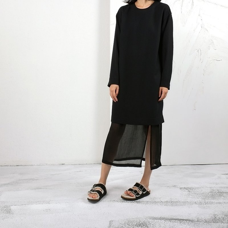 [End of the year surprise] Hagoo GAOGUO original designer women's black wool folds gown dress - Skirts - Other Materials Black