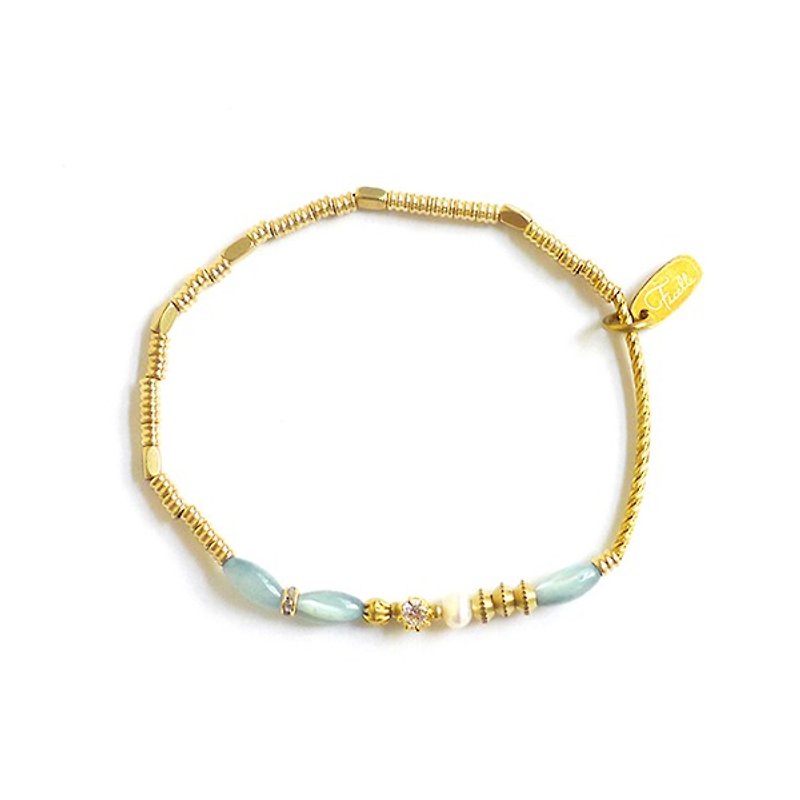 Ficelle | Handmade brass natural stone bracelet | [Hand-stained shell] Pavlova perfect dance shoes - blue - สร้อยข้อมือ - วัสดุอื่นๆ สีน้ำเงิน
