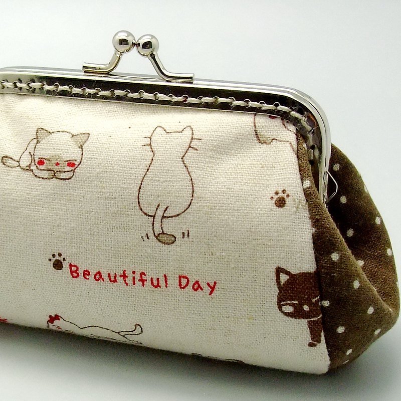 かわいい猫の口金、財布、カードパック（SF006） - 小銭入れ - コットン・麻 カーキ