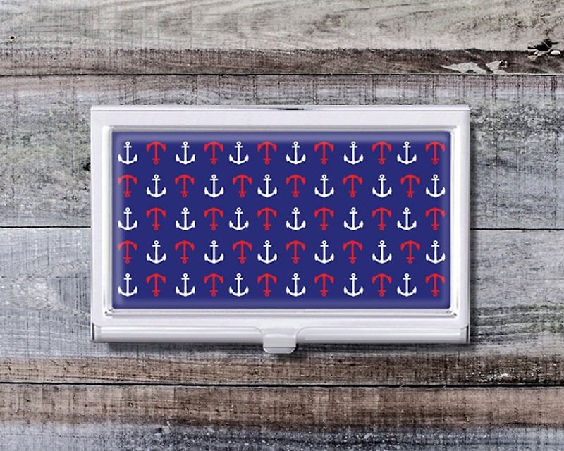 Sailboat Anchor-Business Card Holder/Business Card Case/Office Worker Accessories【Special U Design】 - Card Holders & Cases - Other Metals Blue
