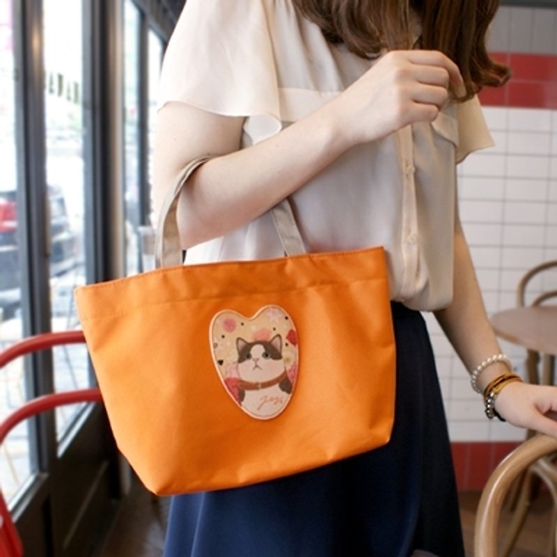Jetoy, choo choo sweet cat hand tote bag _Cookie J1307204 - กระเป๋าถือ - ผ้าฝ้าย/ผ้าลินิน สีส้ม