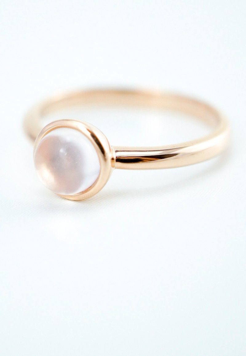 點點 - 6mm 圓形卜面玫瑰晶純銀電18K 玫瑰金戒指 - 戒指 - 寶石 粉紅色