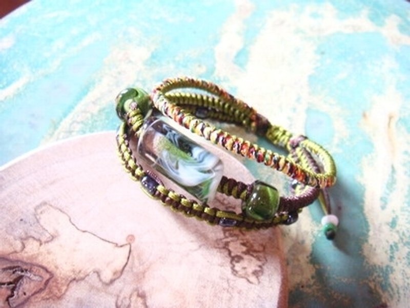 Yuzu Lin Glazed-Three Circles Rendered Glazed Bracelet-Design Model-(Dark Green) - Bracelets - Glass Multicolor